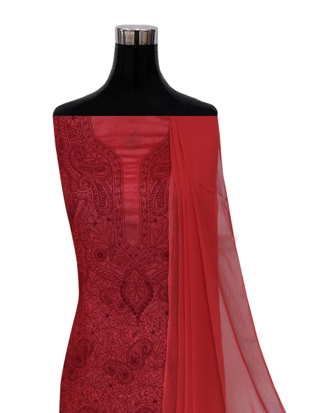 Ada Hand Embroidered Maroon Silk Lucknowi Chikankari Unstitched Suit Piece 01A364059