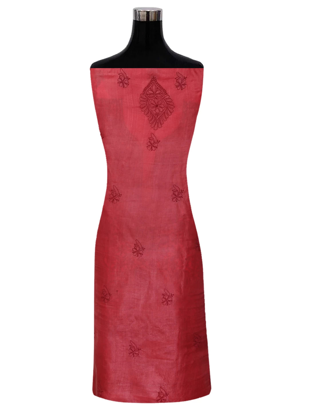 Ada Hand Embroidered Maroon Silk Lucknowi Chikankari Unstitched Suit Piece 01A364059