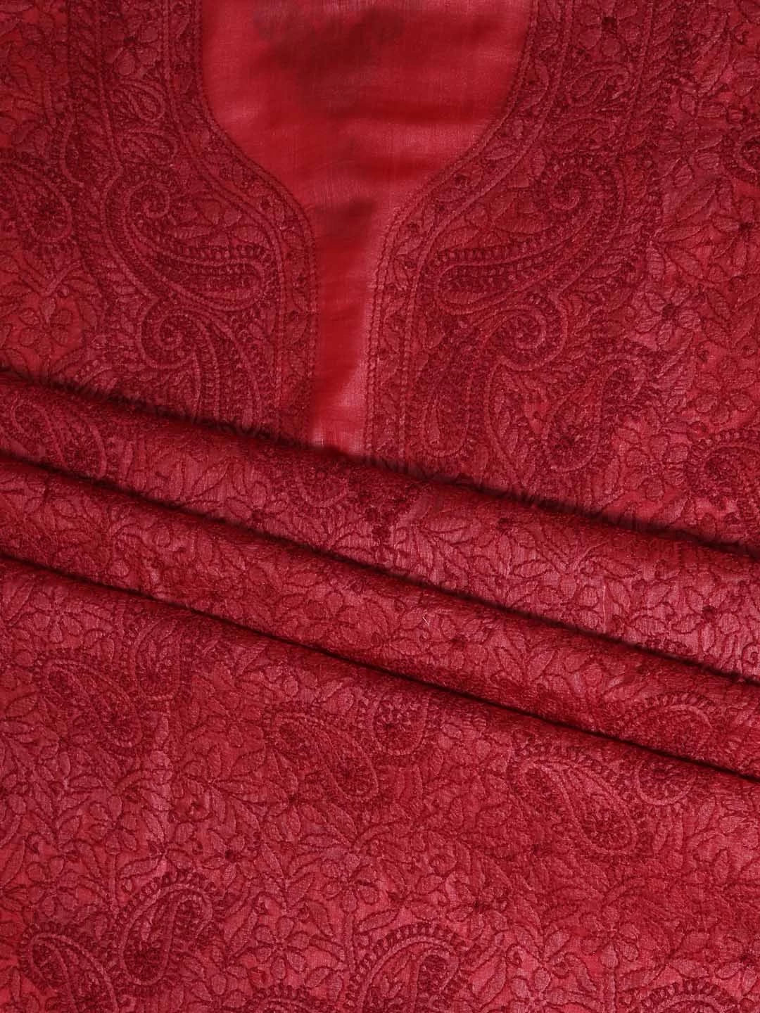 Ada Hand Embroidered Maroon Silk Lucknowi Chikankari Unstitched Suit Piece 01A364059