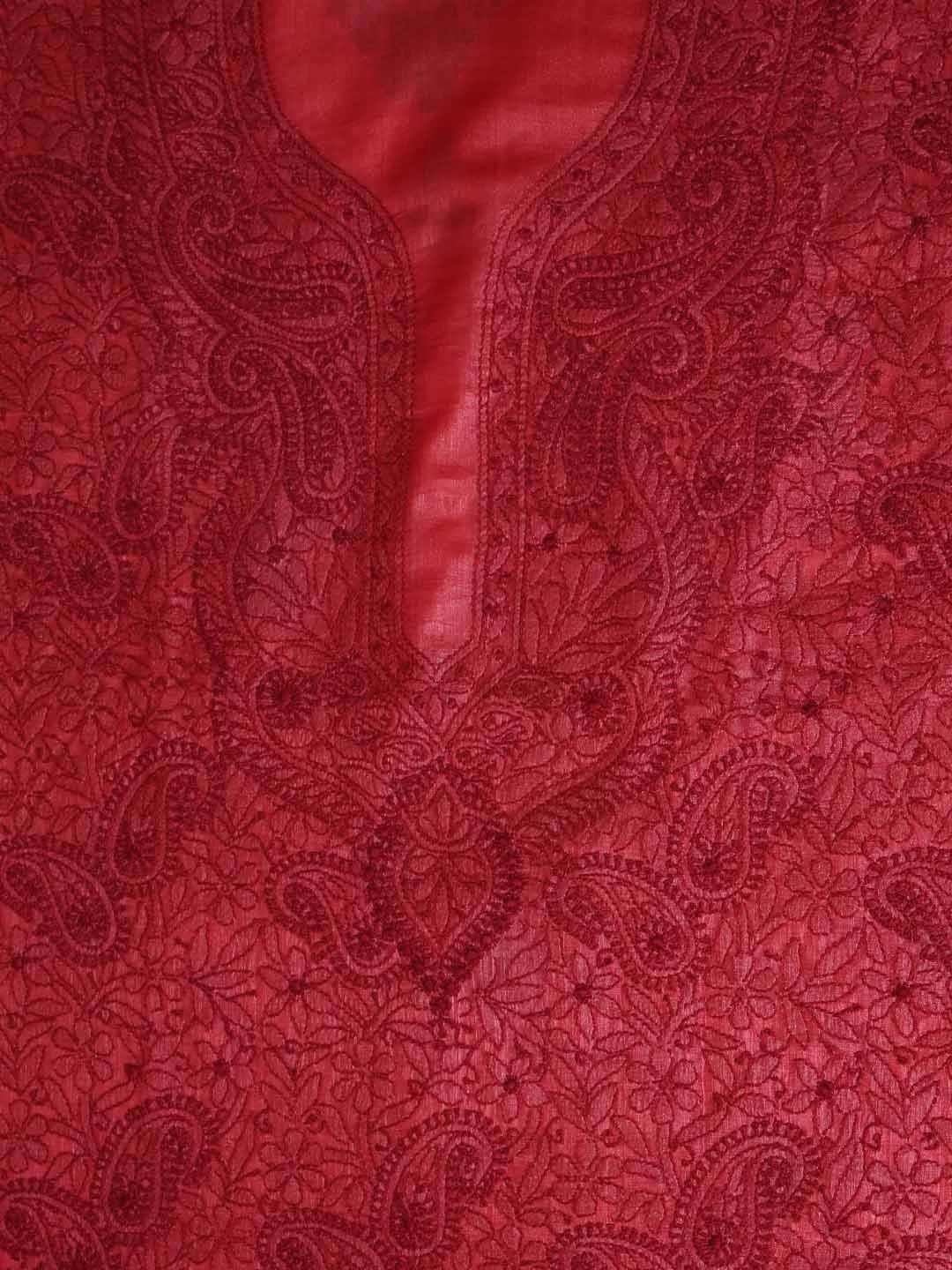 Ada Hand Embroidered Maroon Silk Lucknowi Chikankari Unstitched Suit Piece 01A364059