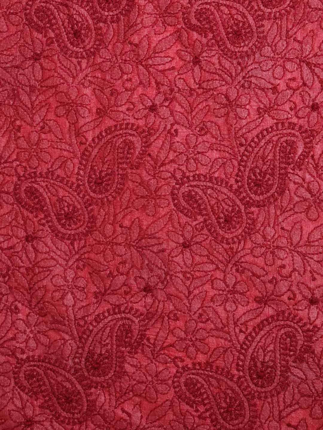 Ada Hand Embroidered Maroon Silk Lucknowi Chikankari Unstitched Suit Piece 01A364059