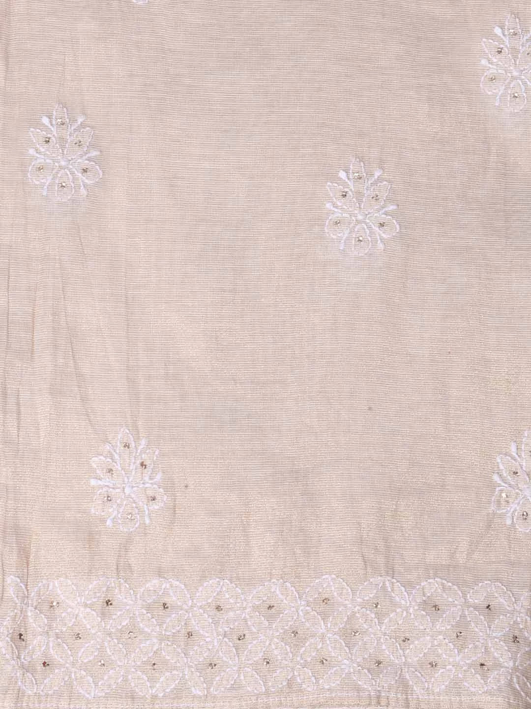 Ada Hand Embroidered Natural Fawn Tissue Lucknowi Chikankari Semi-Stitched Kurta Piece With Muqaish Work 01A365997