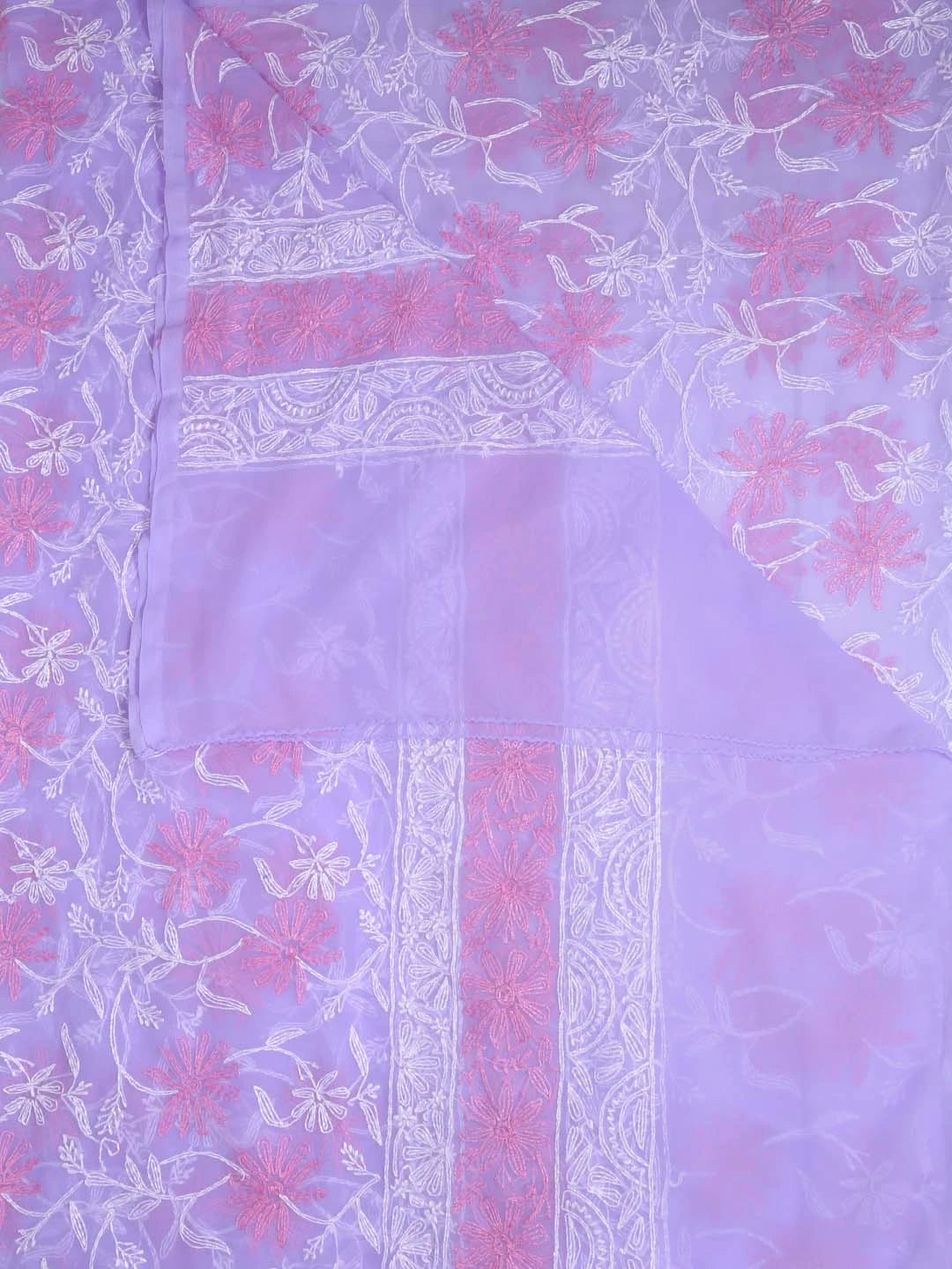 Ada Hand Embroidered Lavender Blue Georgette Lucknowi Chikankari Dupatta 01A255816