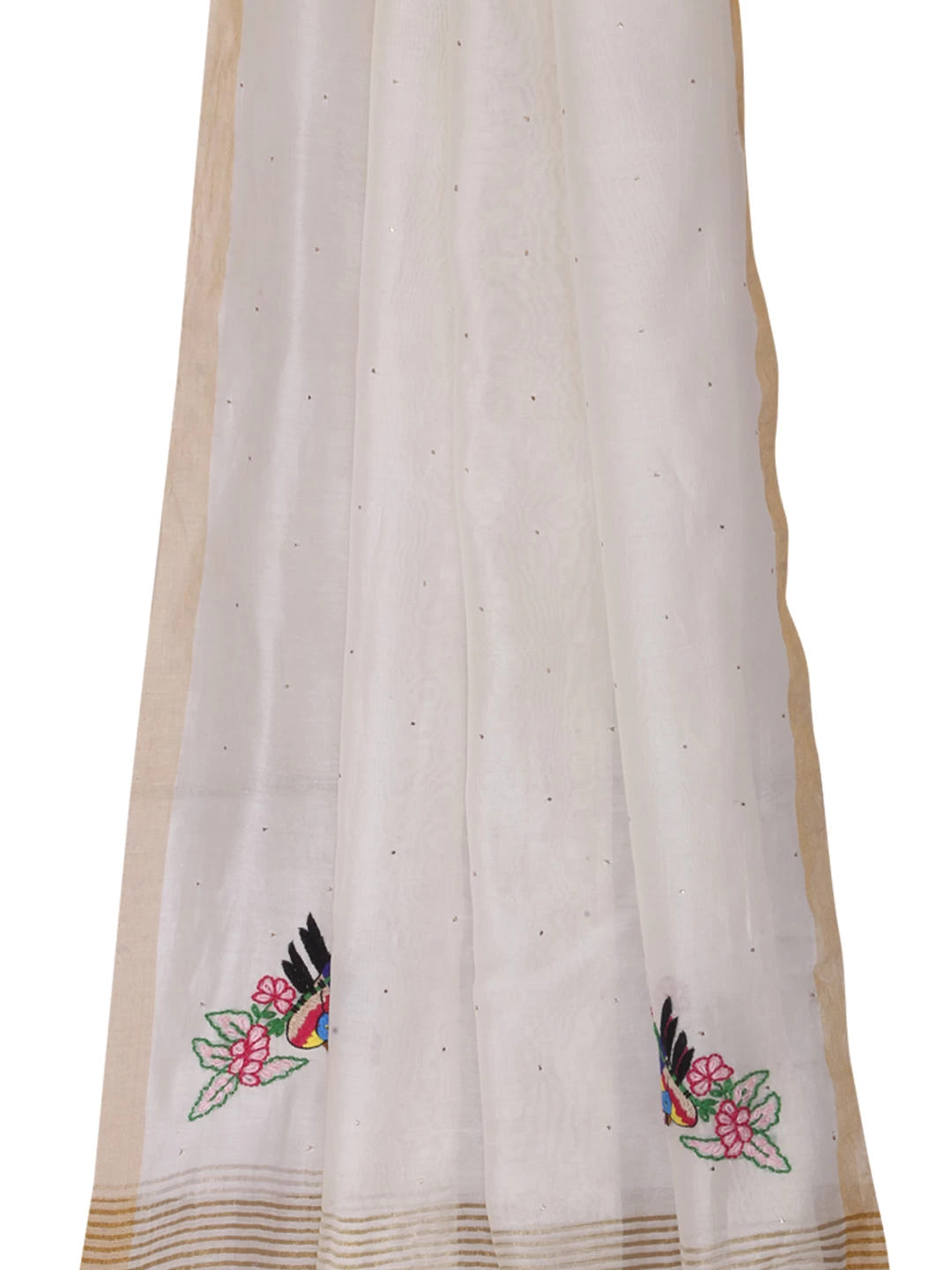 Ada Hand Embroidered Cream Chanderi Lucknowi Chikankari Dupatta With Muqaish Work 01A221180