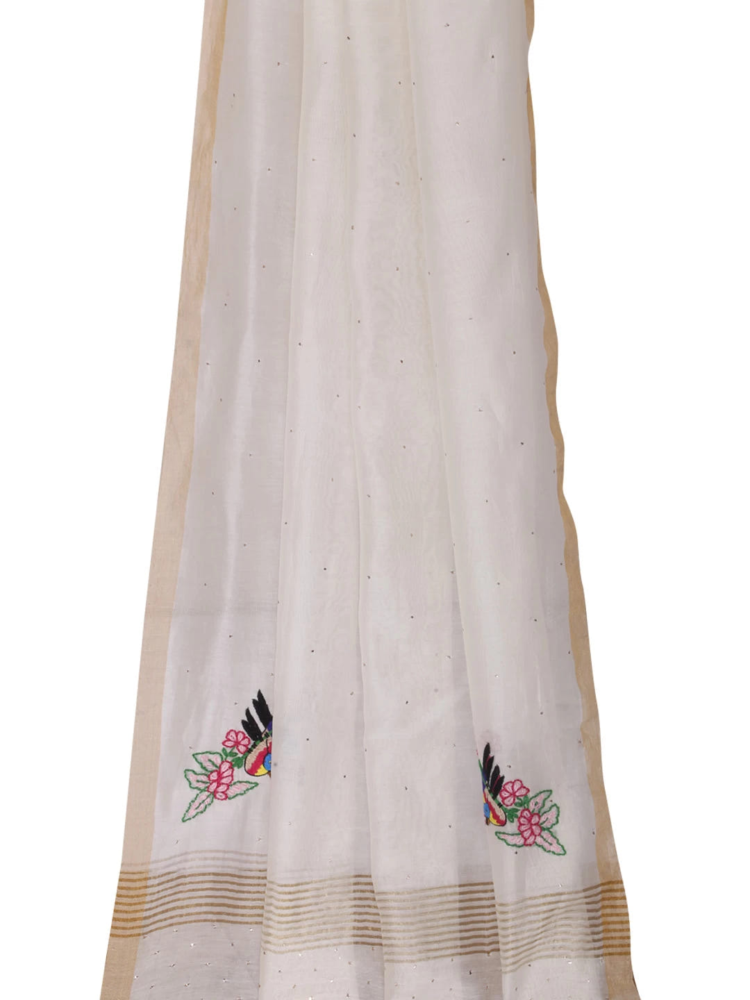 Ada Hand Embroidered Cream Chanderi Lucknowi Chikankari Dupatta With Muqaish Work 01A221180