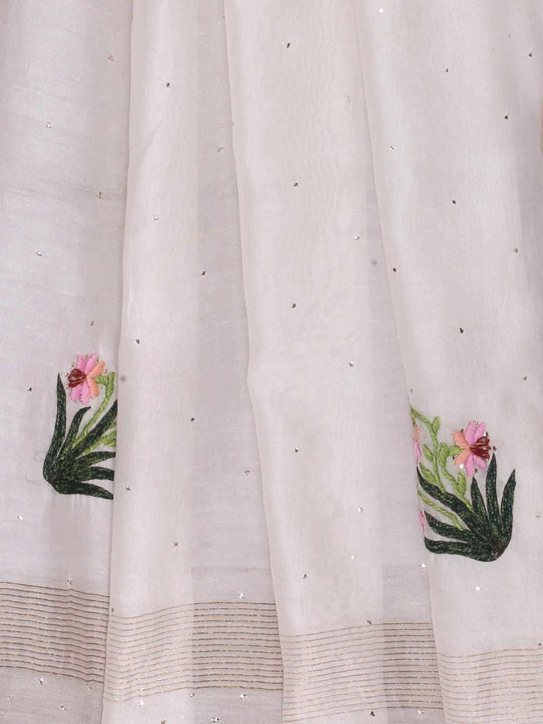 Ada Hand Embroidered Cream Chanderi Lucknowi Chikankari Dupatta With Muqaish Work 01A221178