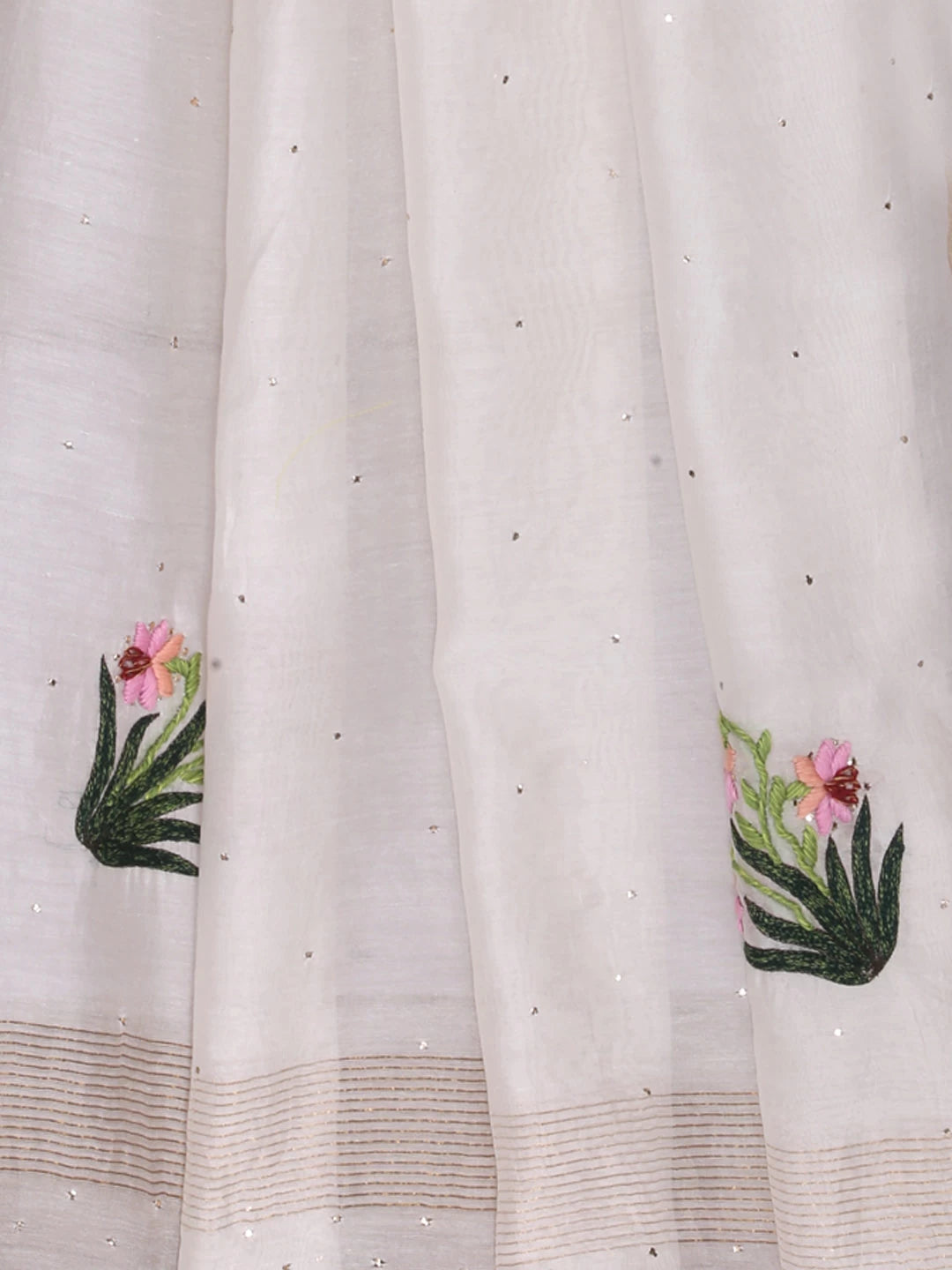 Ada Hand Embroidered Cream Chanderi Lucknowi Chikankari Dupatta With Muqaish Work 01A221178