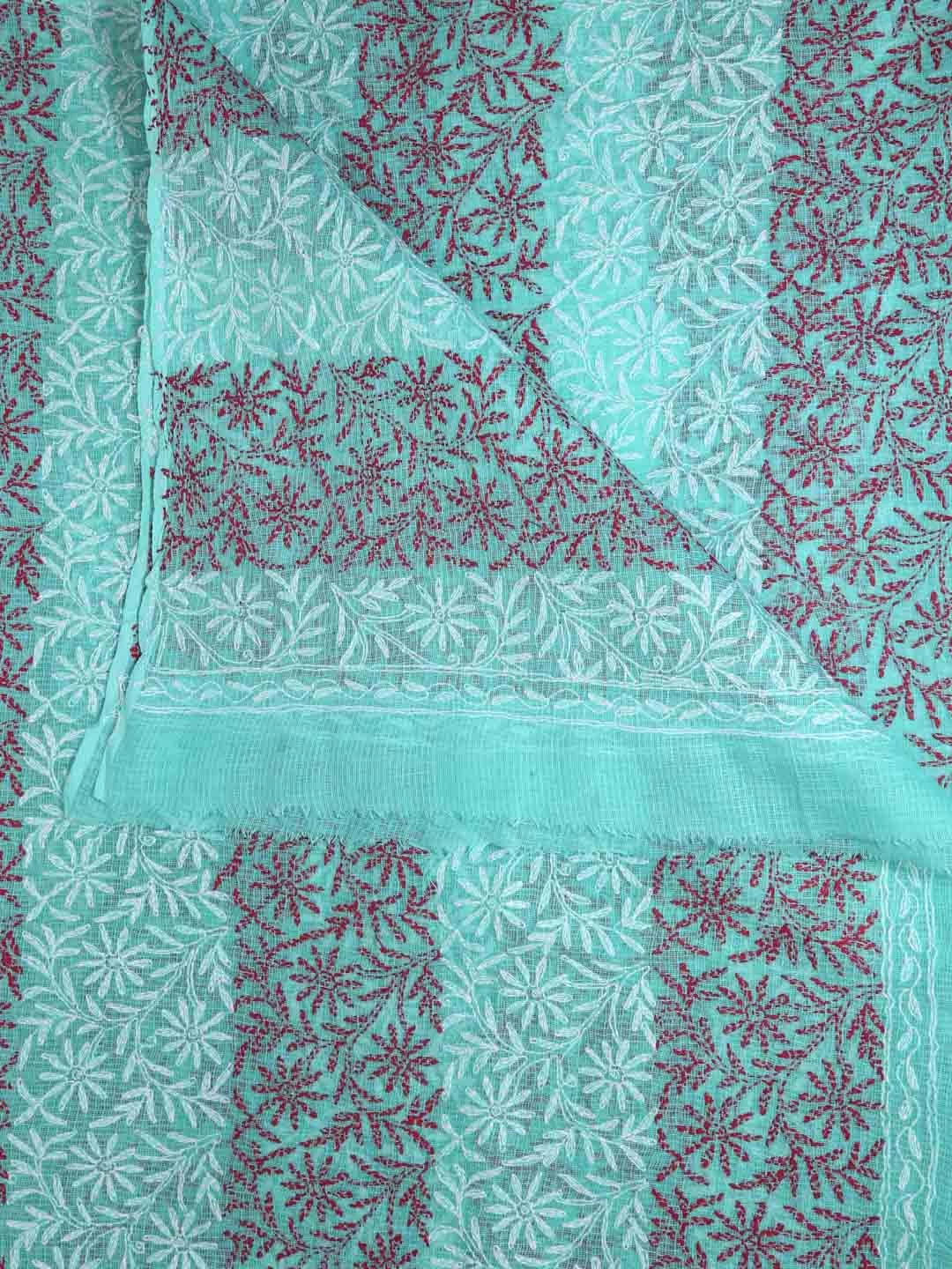 Ada Hand Embroidered Sea Green Kota Lucknowi Chikankari Dupatta 01A242257