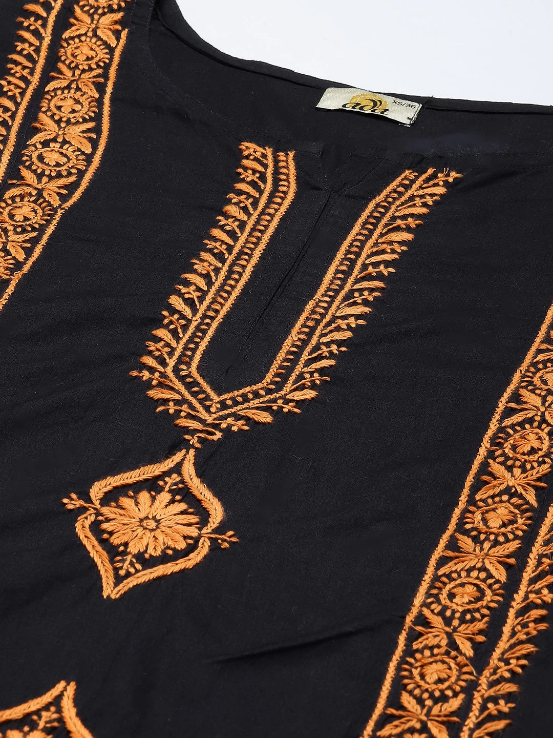 Ada Hand Embroidered Black Cotton Lucknowi Chikan Straight Kurta A411389