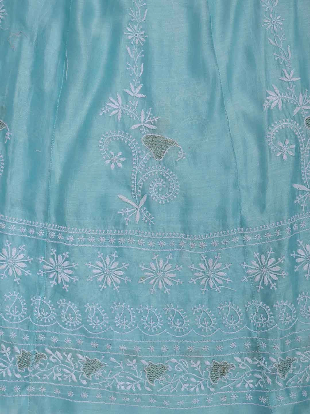 Ada Hand Embroidered Arctic Blue Chanderi Lucknowi Chikankari Semi-Stitched Anarkali Kurta Dupatta Set With Zari Work 01A231898