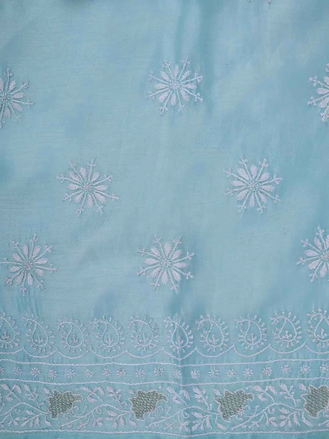Ada Hand Embroidered Arctic Blue Chanderi Lucknowi Chikankari Semi-Stitched Anarkali Kurta Dupatta Set With Zari Work 01A231898