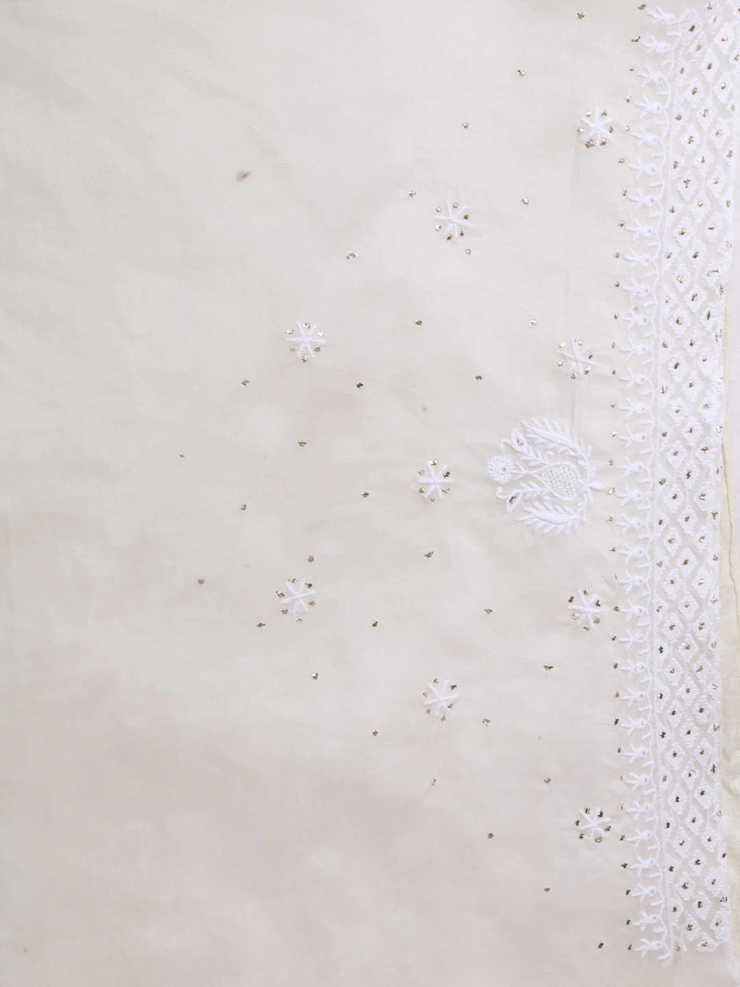 Ada Hand Embroidered Off White Organza Lucknowi Chikankari Saree/Blouse With Mukaish Work 01A376538