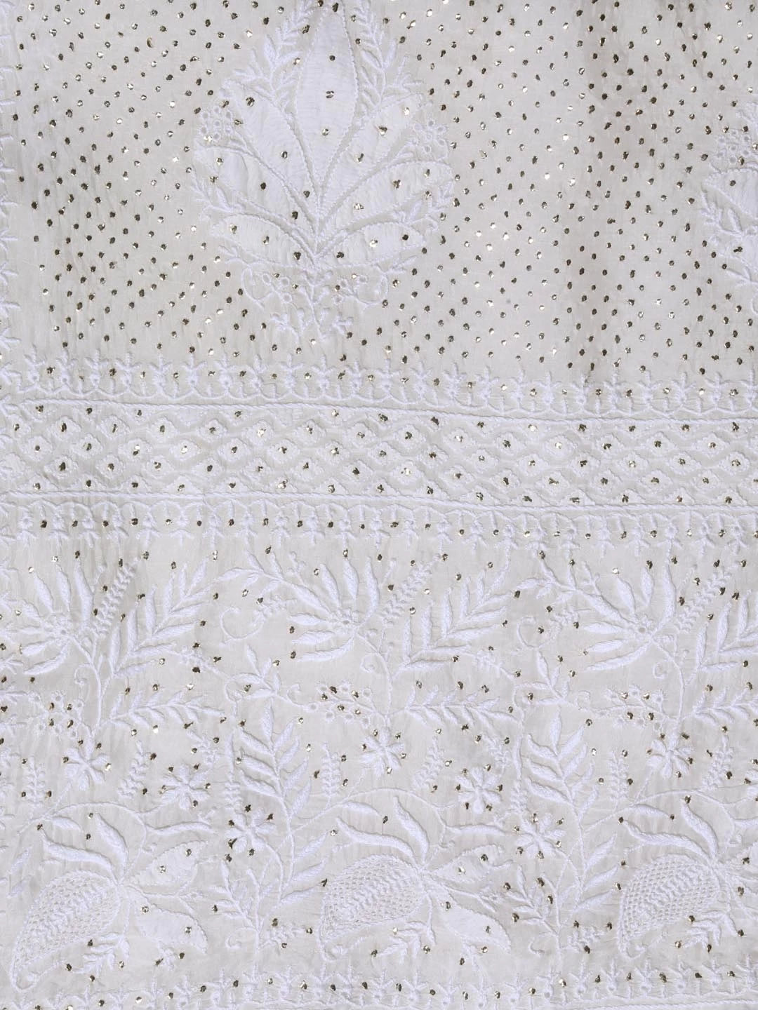 Ada Hand Embroidered Off White Organza Lucknowi Chikankari Saree/Blouse With Mukaish Work 01A376538