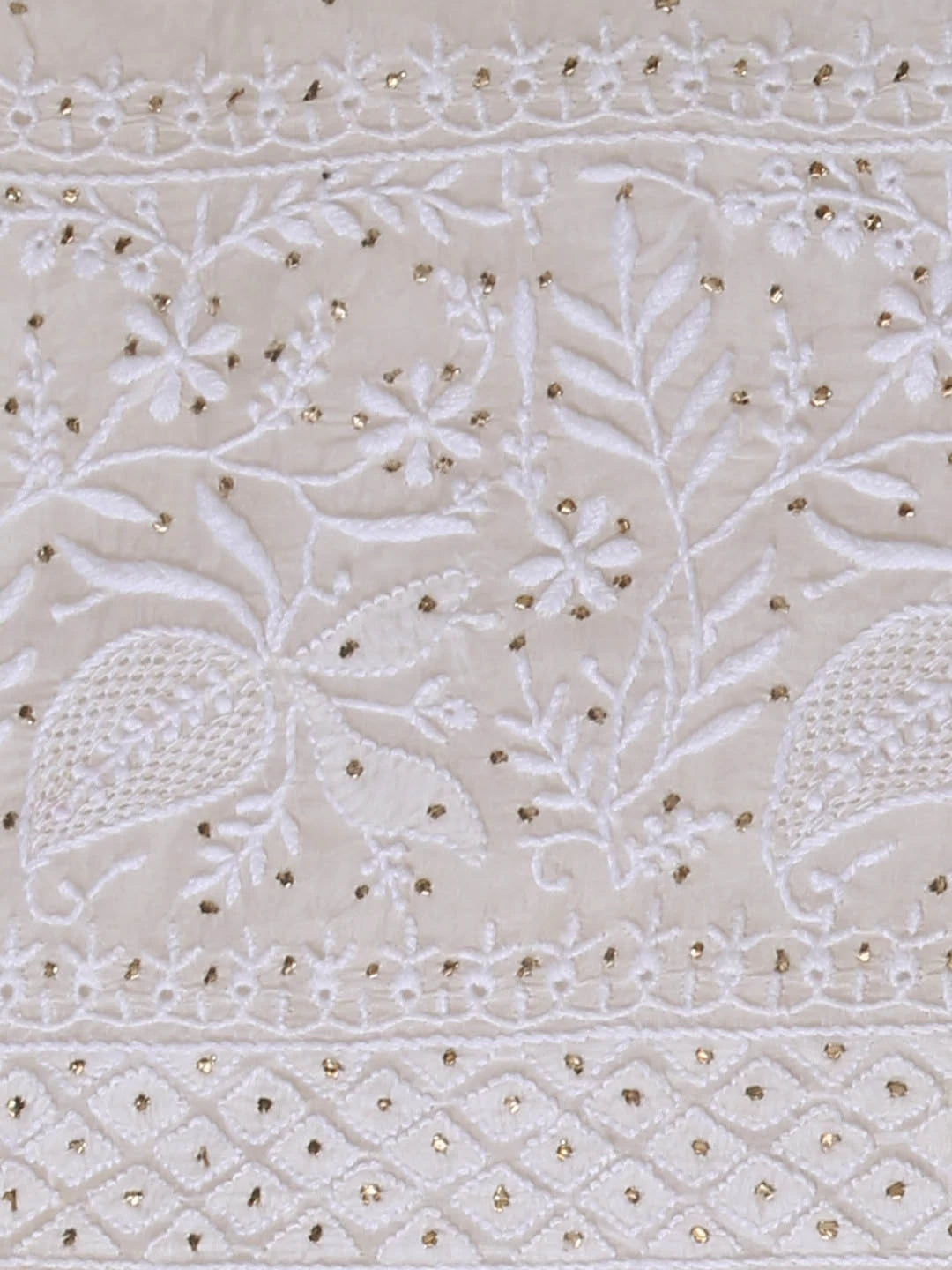 Ada Hand Embroidered Off White Organza Lucknowi Chikankari Saree/Blouse With Mukaish Work 01A376538