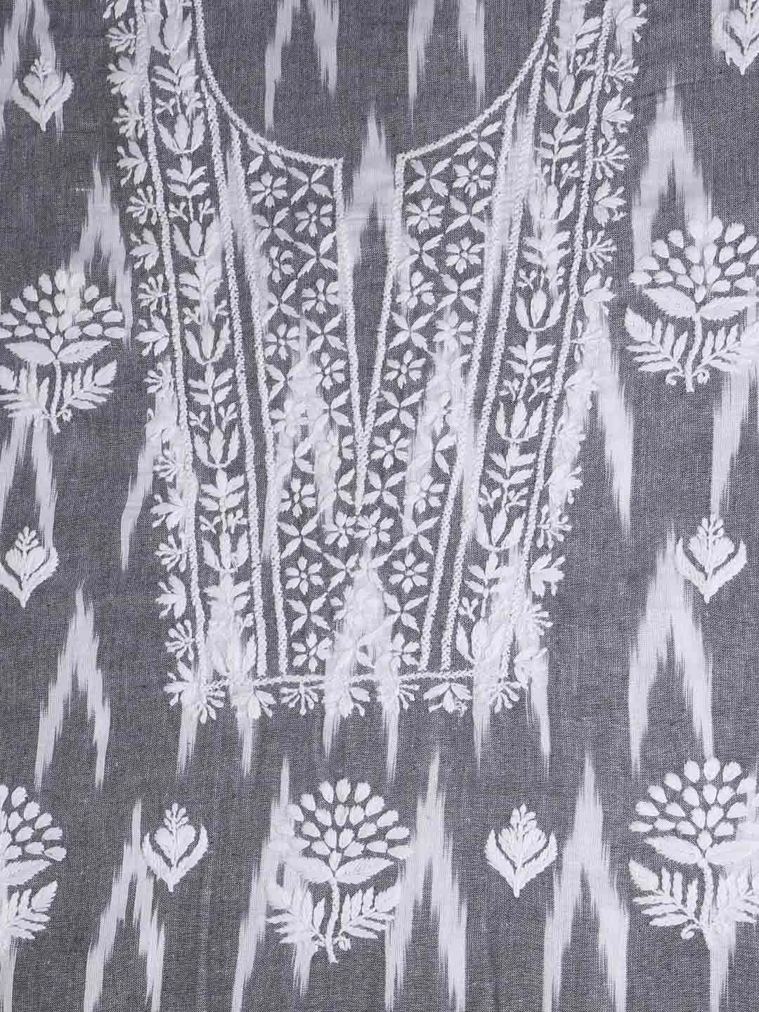 Ada Hand Embroidered Grey Cotton Lucknowi Chikankari Unstitched Kurta Dupatta Set 01A384892