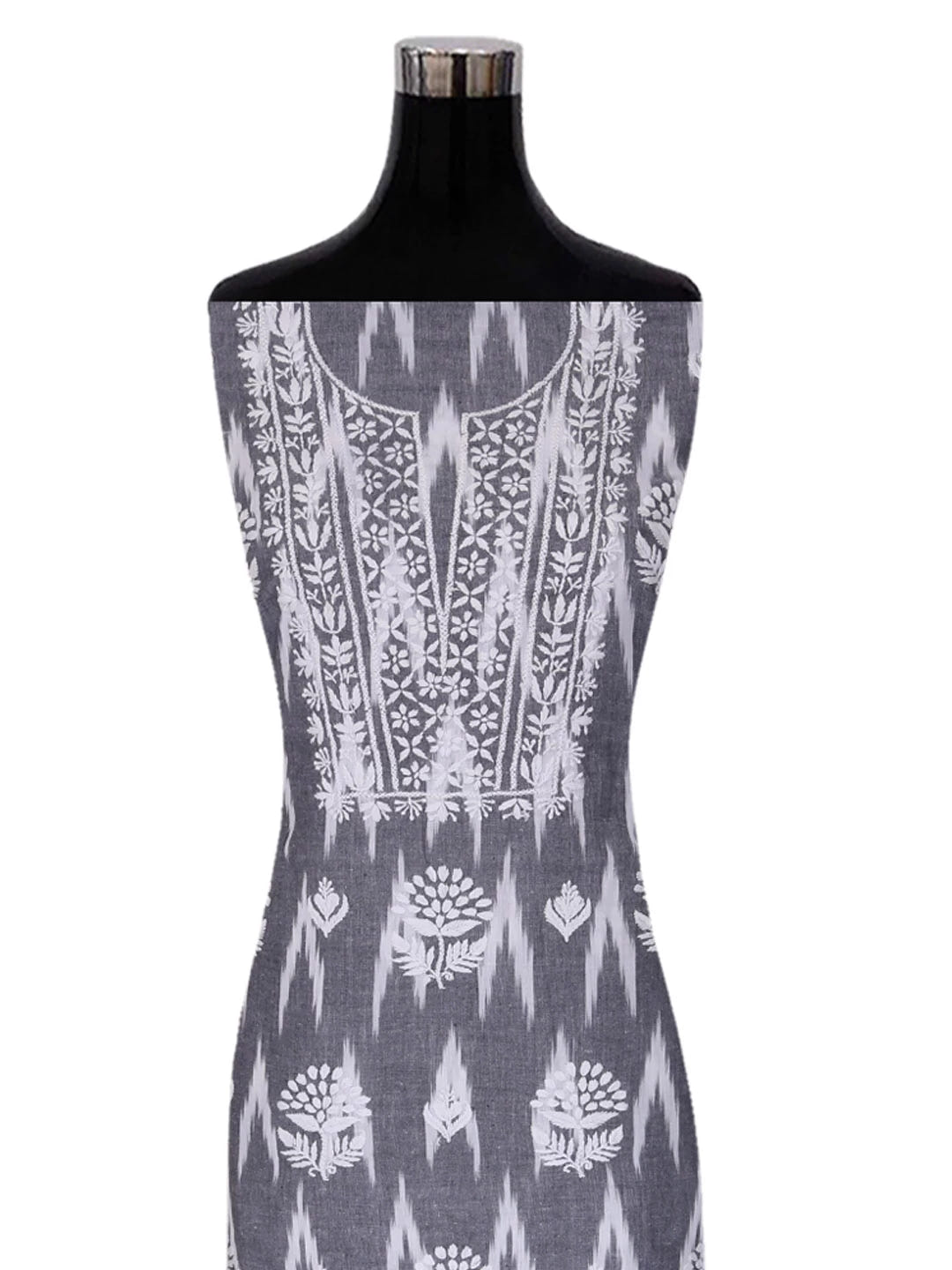 Ada Hand Embroidered Grey Cotton Lucknowi Chikankari Unstitched Kurta Dupatta Set 01A384892