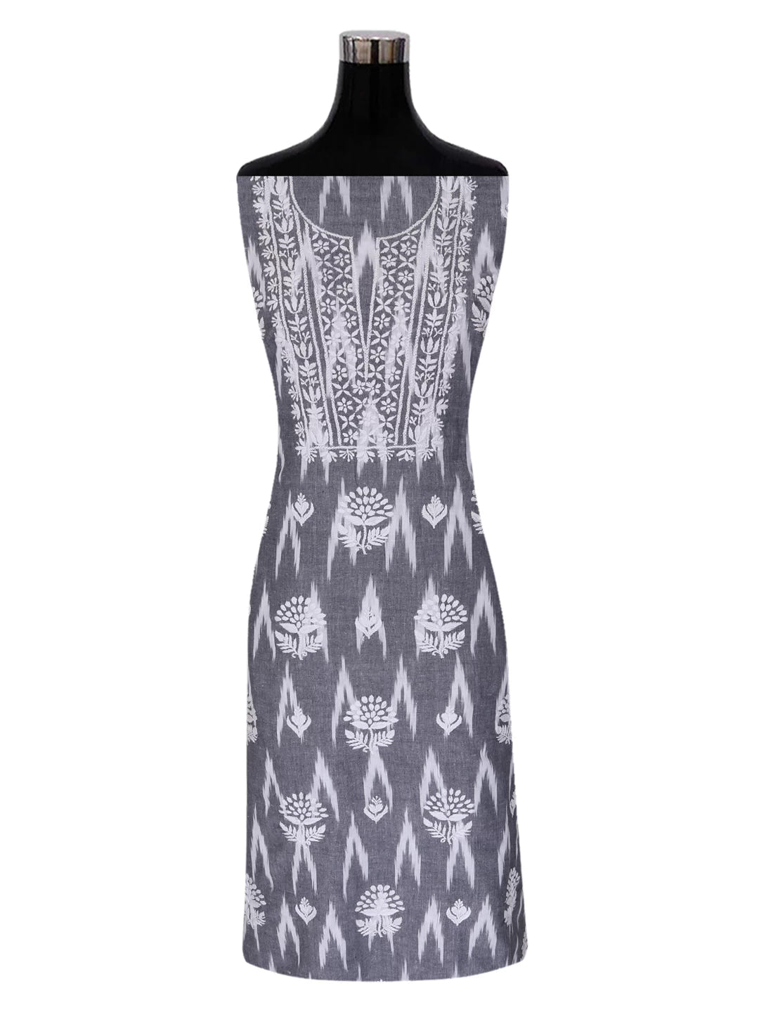 Ada Hand Embroidered Grey Cotton Lucknowi Chikankari Unstitched Kurta Dupatta Set 01A384892