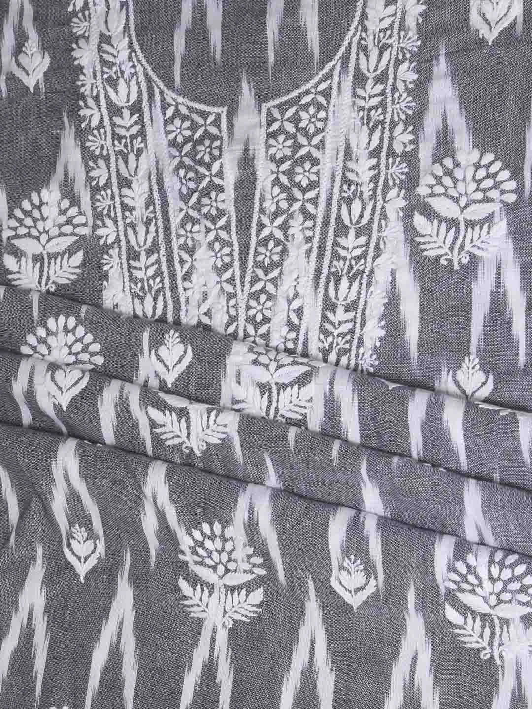 Ada Hand Embroidered Grey Cotton Lucknowi Chikankari Unstitched Kurta Dupatta Set 01A384892