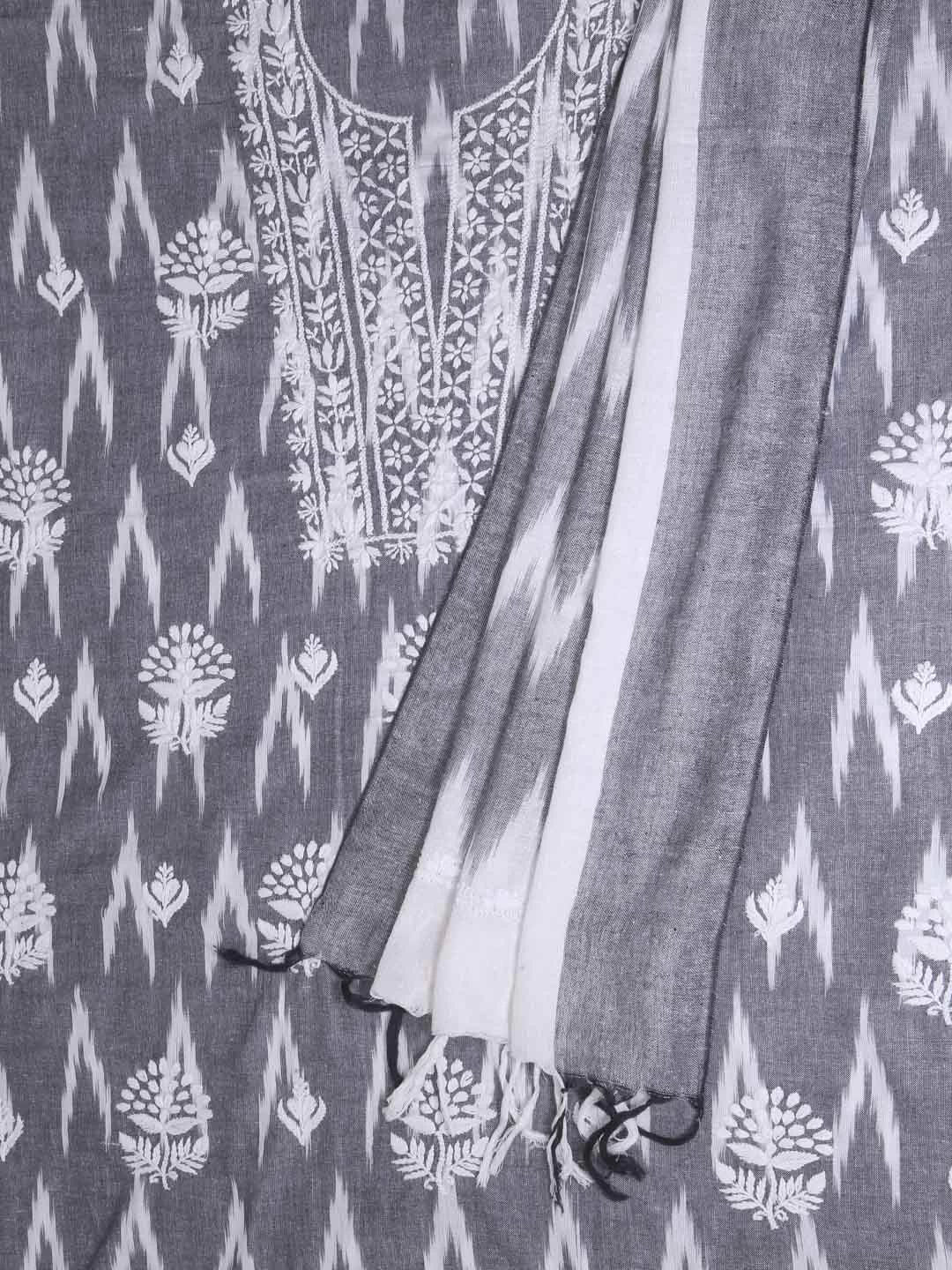 Ada Hand Embroidered Grey Cotton Lucknowi Chikankari Unstitched Kurta Dupatta Set 01A384892