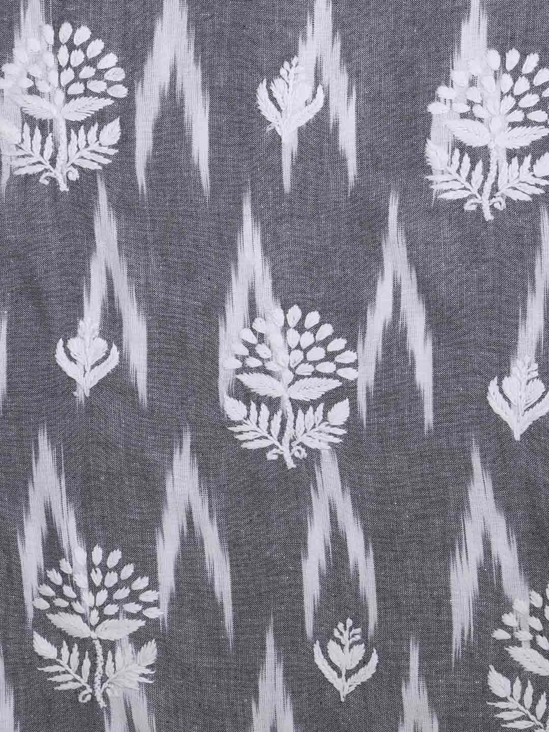 Ada Hand Embroidered Grey Cotton Lucknowi Chikankari Unstitched Kurta Dupatta Set 01A384892