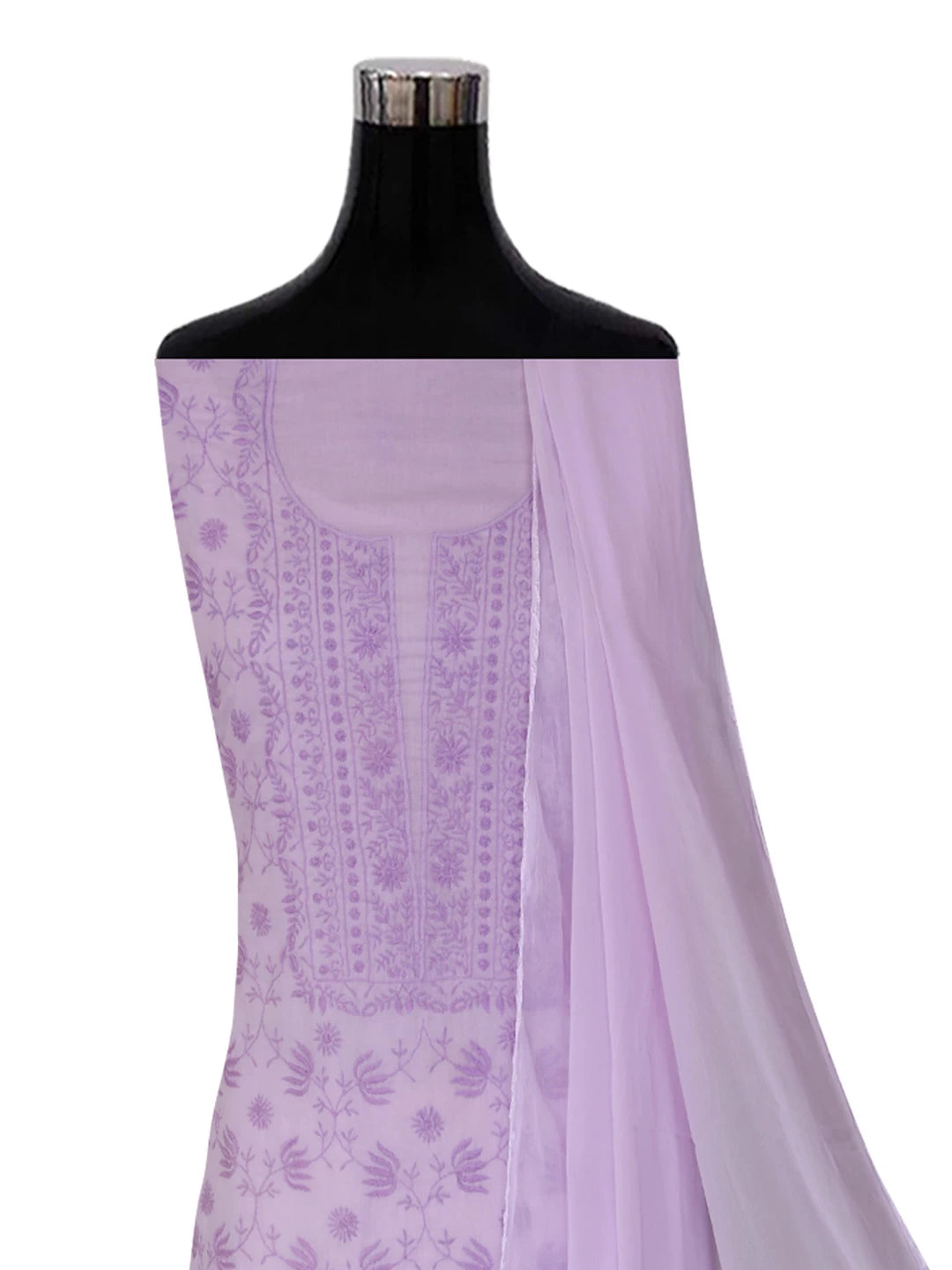 Ada Hand Embroidered Lavender Mulmul Lucknowi Chikankari Unstitched Suit Piece 01A376753