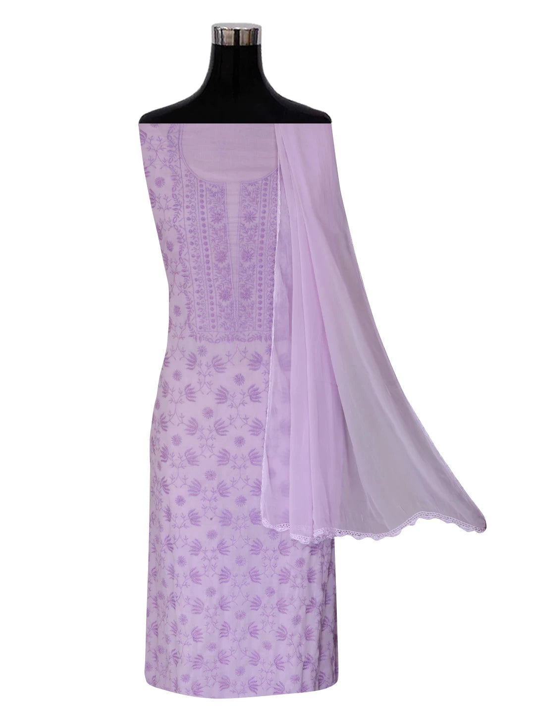 Ada Hand Embroidered Lavender Mulmul Lucknowi Chikankari Unstitched Suit Piece 01A376753
