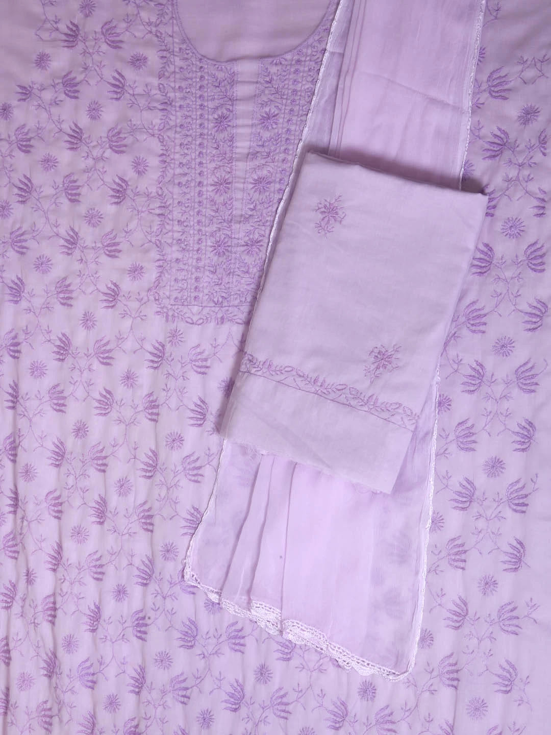 Ada Hand Embroidered Lavender Mulmul Lucknowi Chikankari Unstitched Suit Piece 01A376753