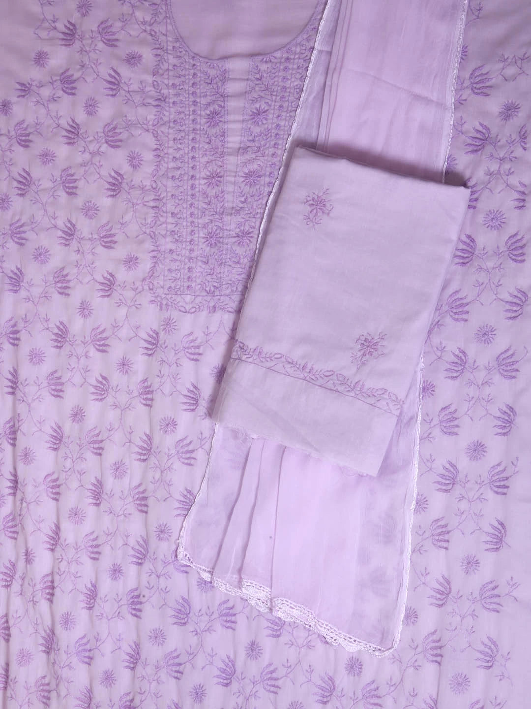 Ada Hand Embroidered Lavender Mulmul Lucknowi Chikankari Unstitched Suit Piece 01A376753