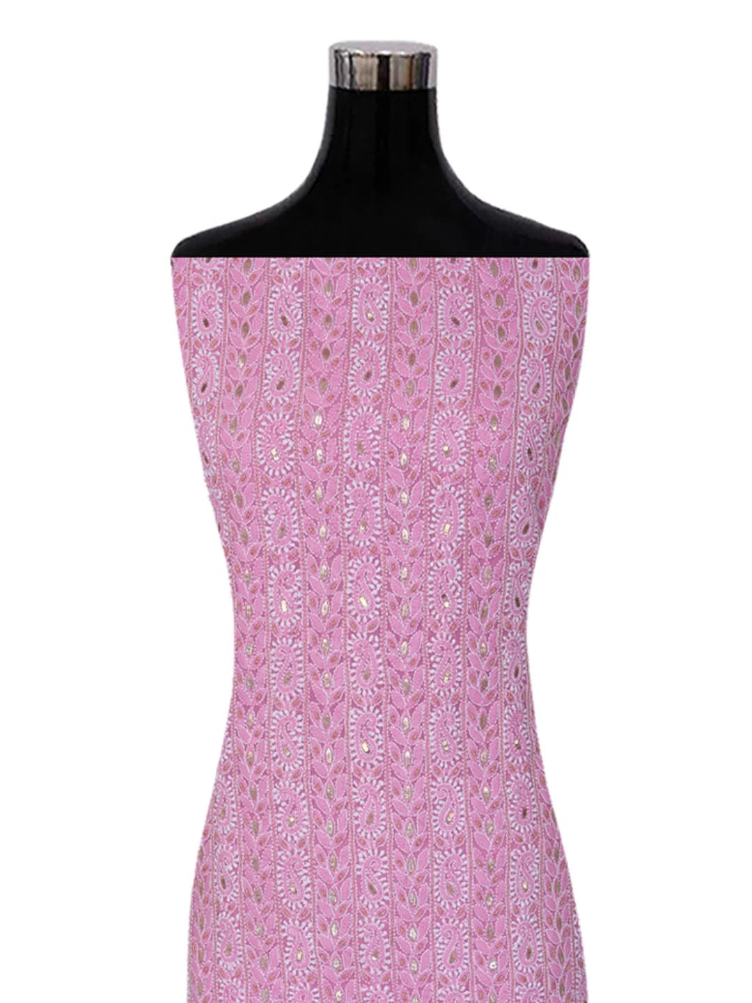 Ada Hand Embroidered Pink Georgette Lucknowi Chikankari Unstitched Suit Piece With Gota Patti Work 01A409084