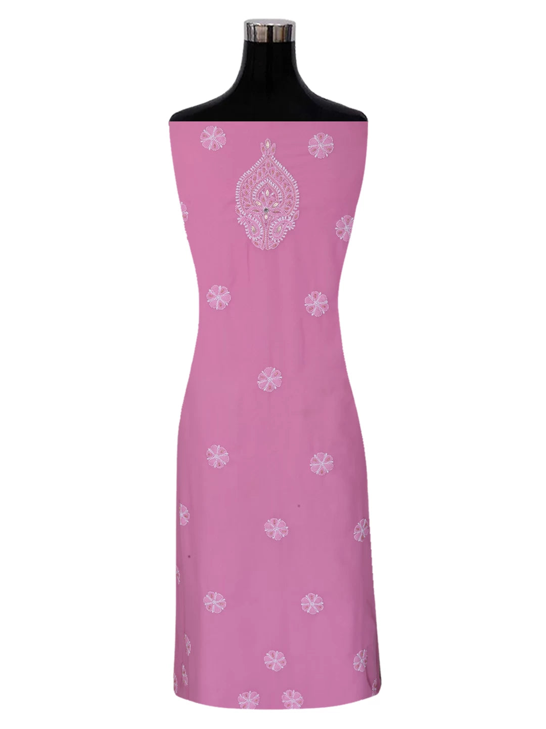 Ada Hand Embroidered Pink Georgette Lucknowi Chikankari Unstitched Suit Piece With Gota Patti Work 01A409084