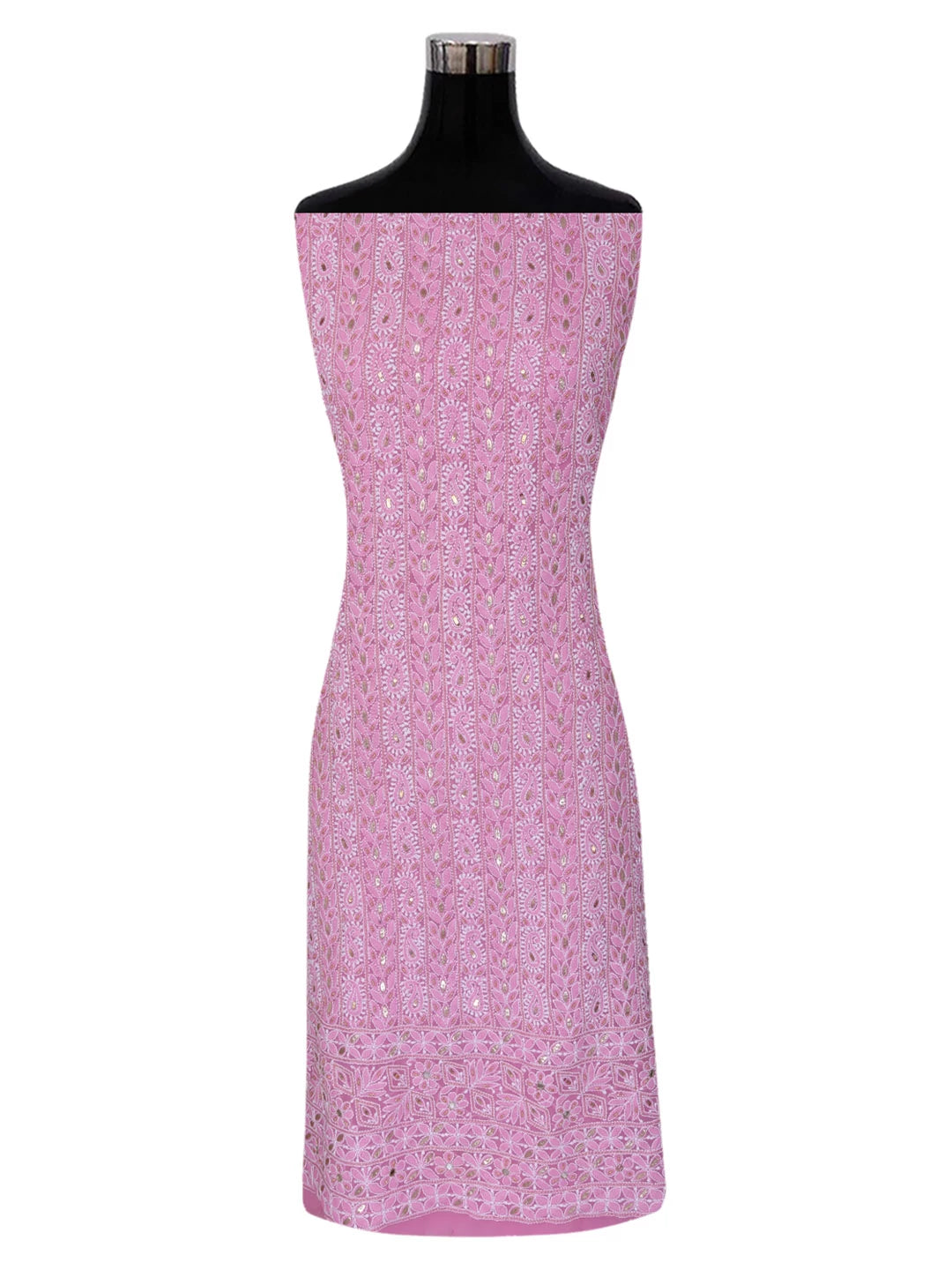 Ada Hand Embroidered Pink Georgette Lucknowi Chikankari Unstitched Suit Piece With Gota Patti Work 01A409084