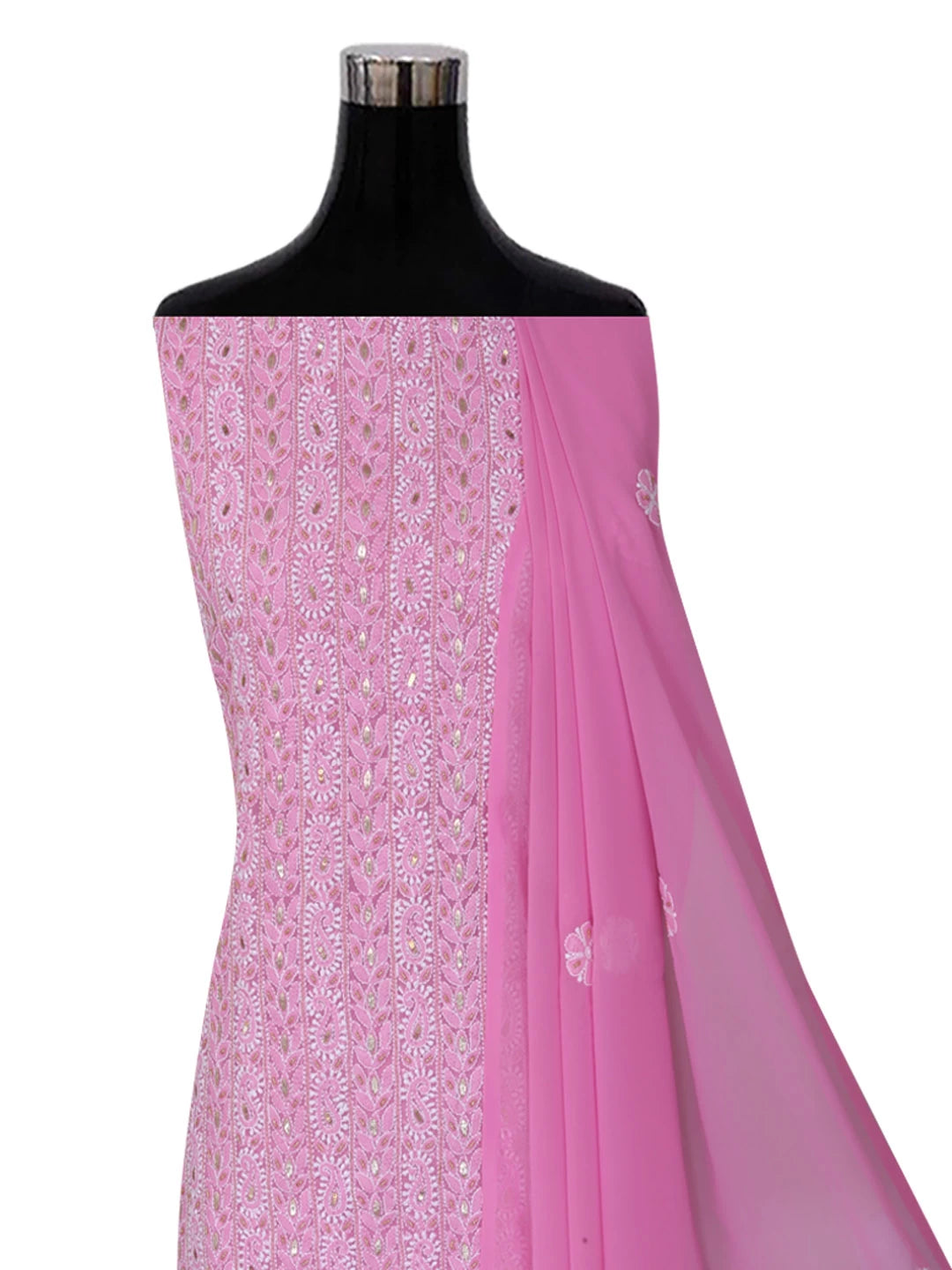 Ada Hand Embroidered Pink Georgette Lucknowi Chikankari Unstitched Suit Piece With Gota Patti Work 01A409084