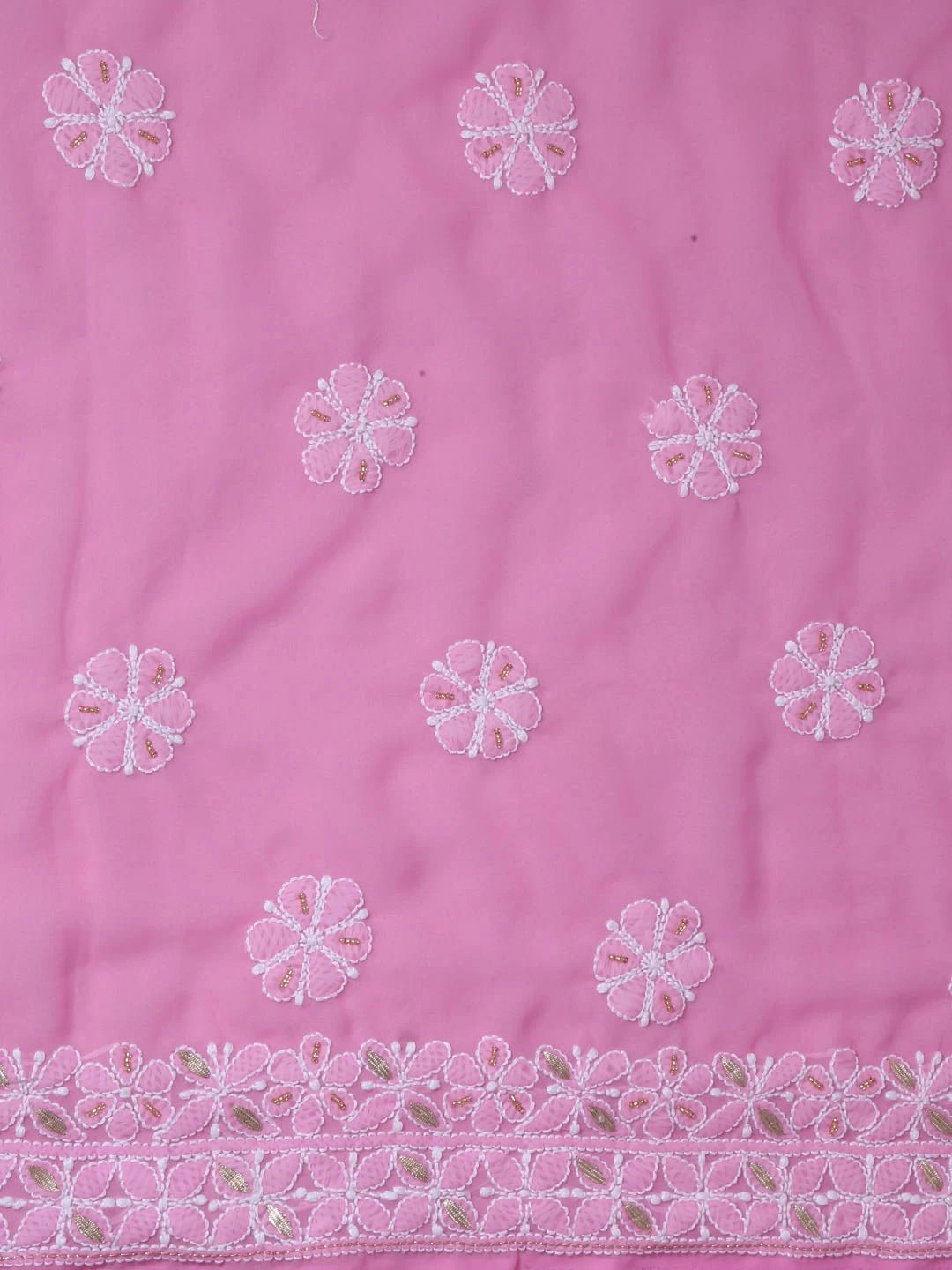 Ada Hand Embroidered Pink Georgette Lucknowi Chikankari Unstitched Suit Piece With Gota Patti Work 01A409084