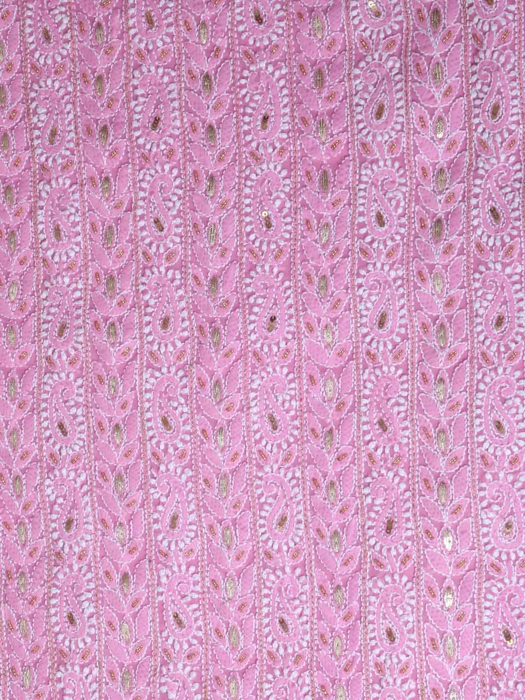 Ada Hand Embroidered Pink Georgette Lucknowi Chikankari Unstitched Suit Piece With Gota Patti Work 01A409084