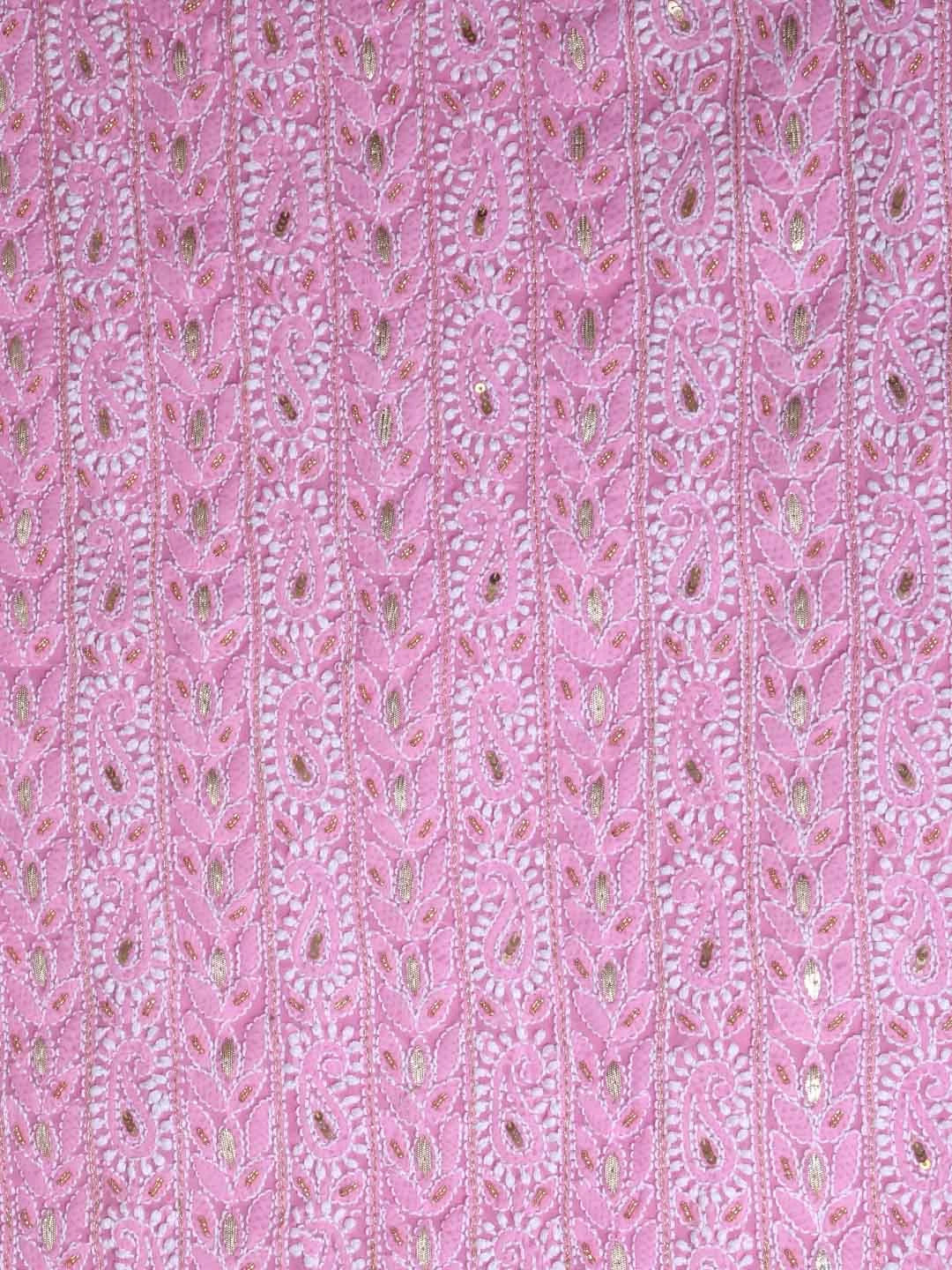 Ada Hand Embroidered Pink Georgette Lucknowi Chikankari Unstitched Suit Piece With Gota Patti Work 01A409084