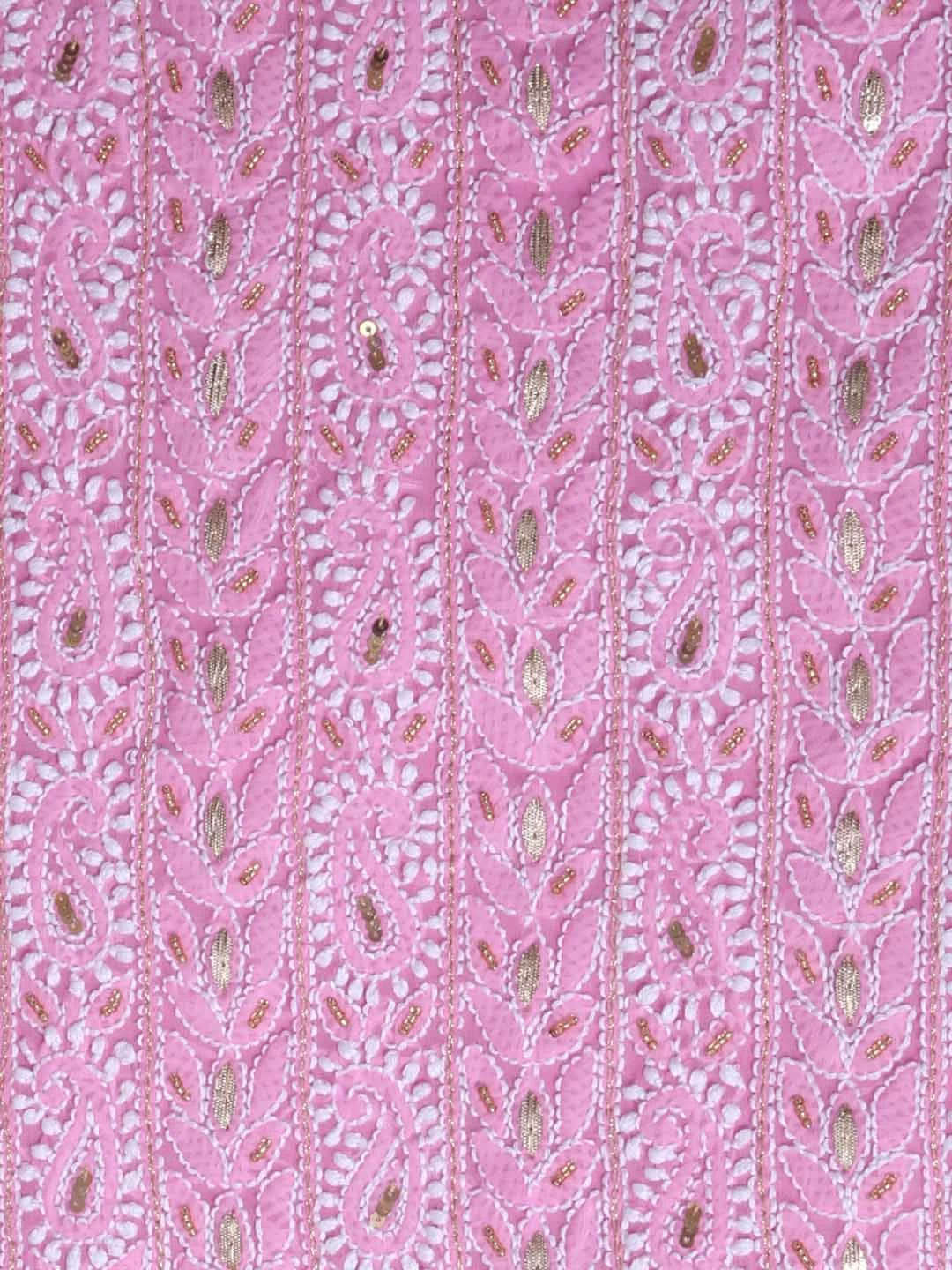 Ada Hand Embroidered Pink Georgette Lucknowi Chikankari Unstitched Suit Piece With Gota Patti Work 01A409084