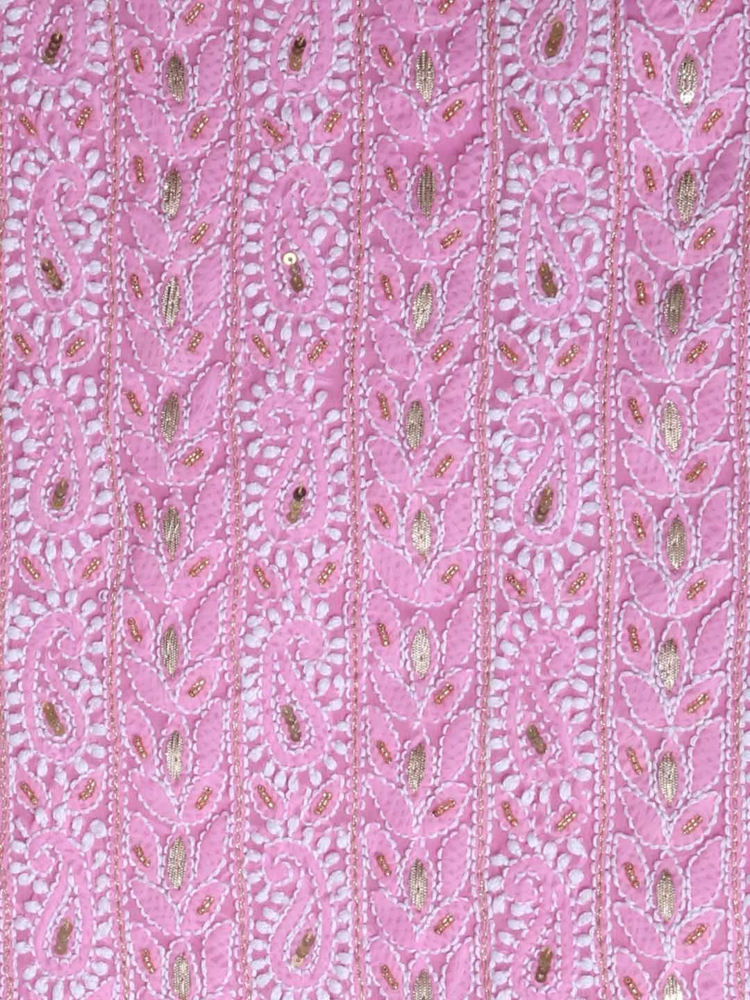Ada Hand Embroidered Pink Georgette Lucknowi Chikankari Unstitched Suit Piece With Gota Patti Work 01A409084