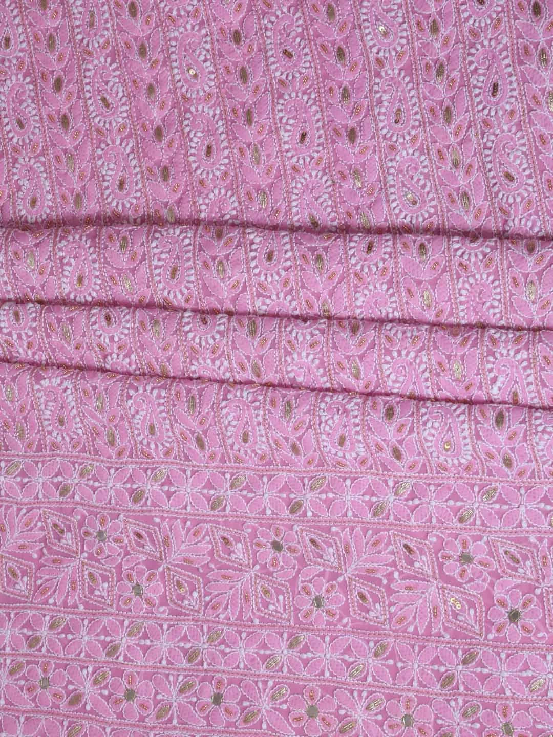 Ada Hand Embroidered Pink Georgette Lucknowi Chikankari Unstitched Suit Piece With Gota Patti Work 01A409084