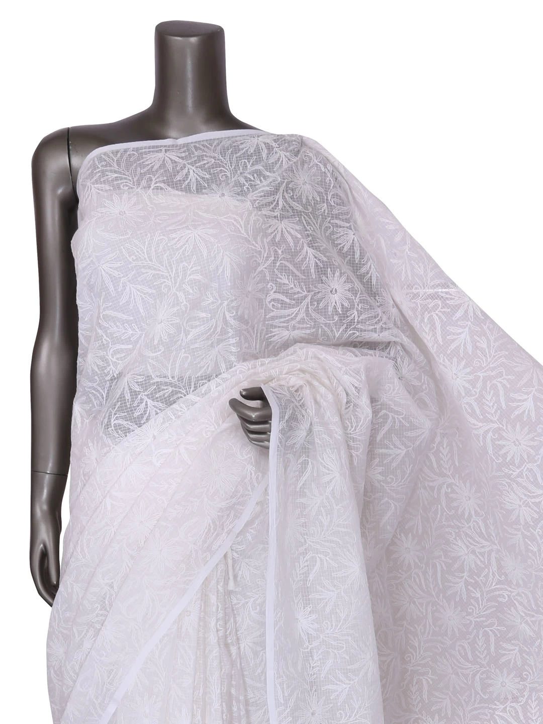 Ada Hand Embroidered White Kota Lucknowi Chikankari Saree With Blouse 01A361674