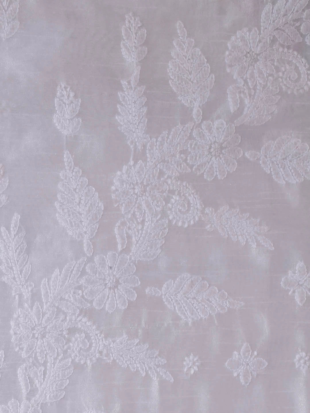 Ada Hand Embroidered White Chanderi Lucknowi Chikankari Saree With Blouse 01A339335