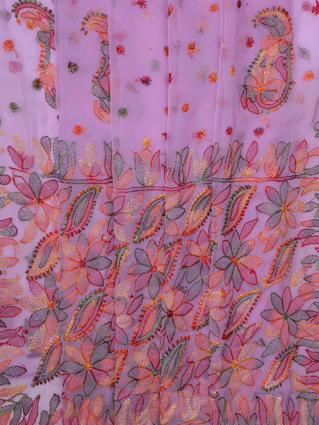 Ada Hand Embroidered Mauve Georgette Lucknowi Chikankari Saree With Blouse 01A378261