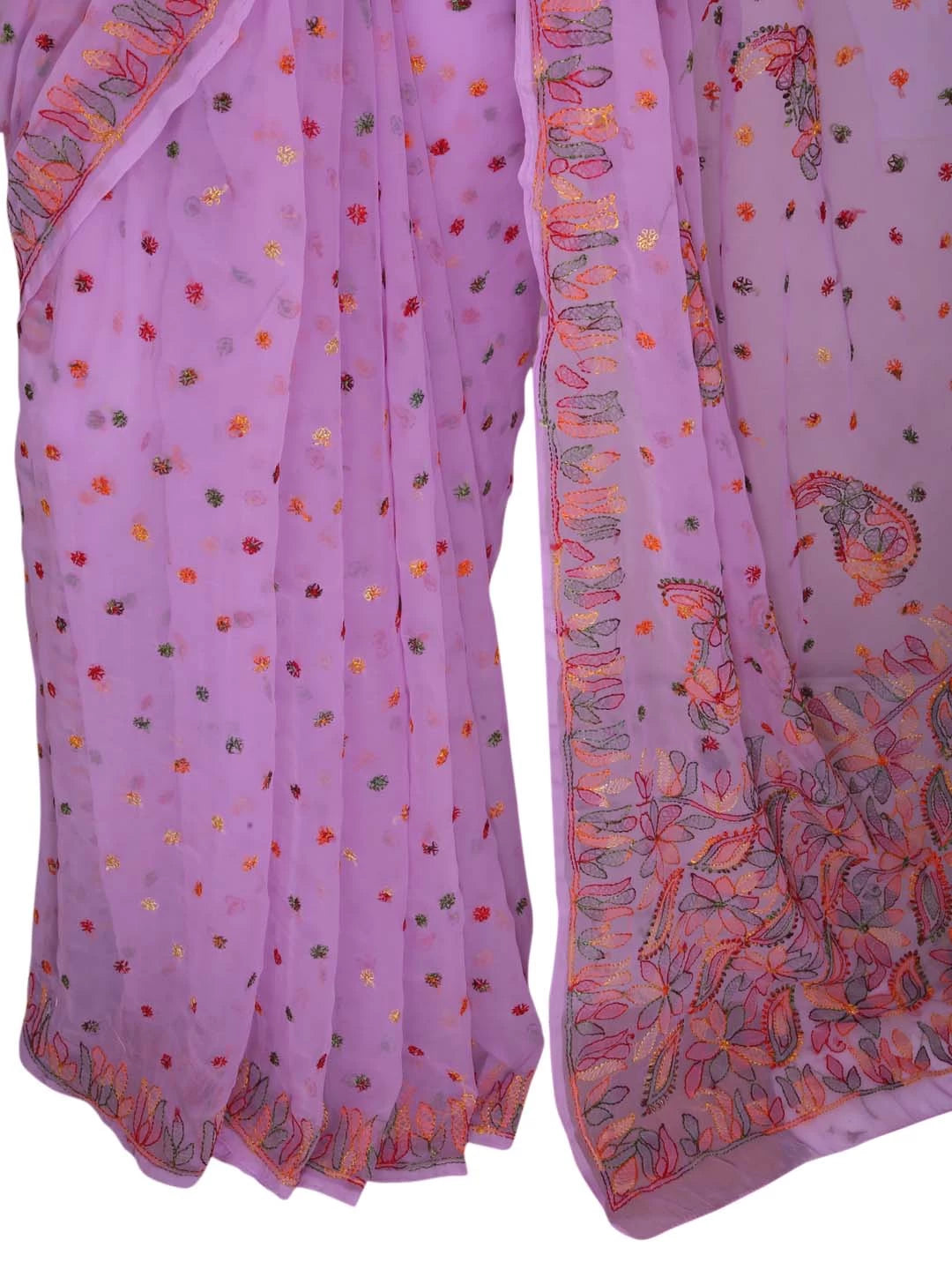 Ada Hand Embroidered Mauve Georgette Lucknowi Chikankari Saree With Blouse 01A378261