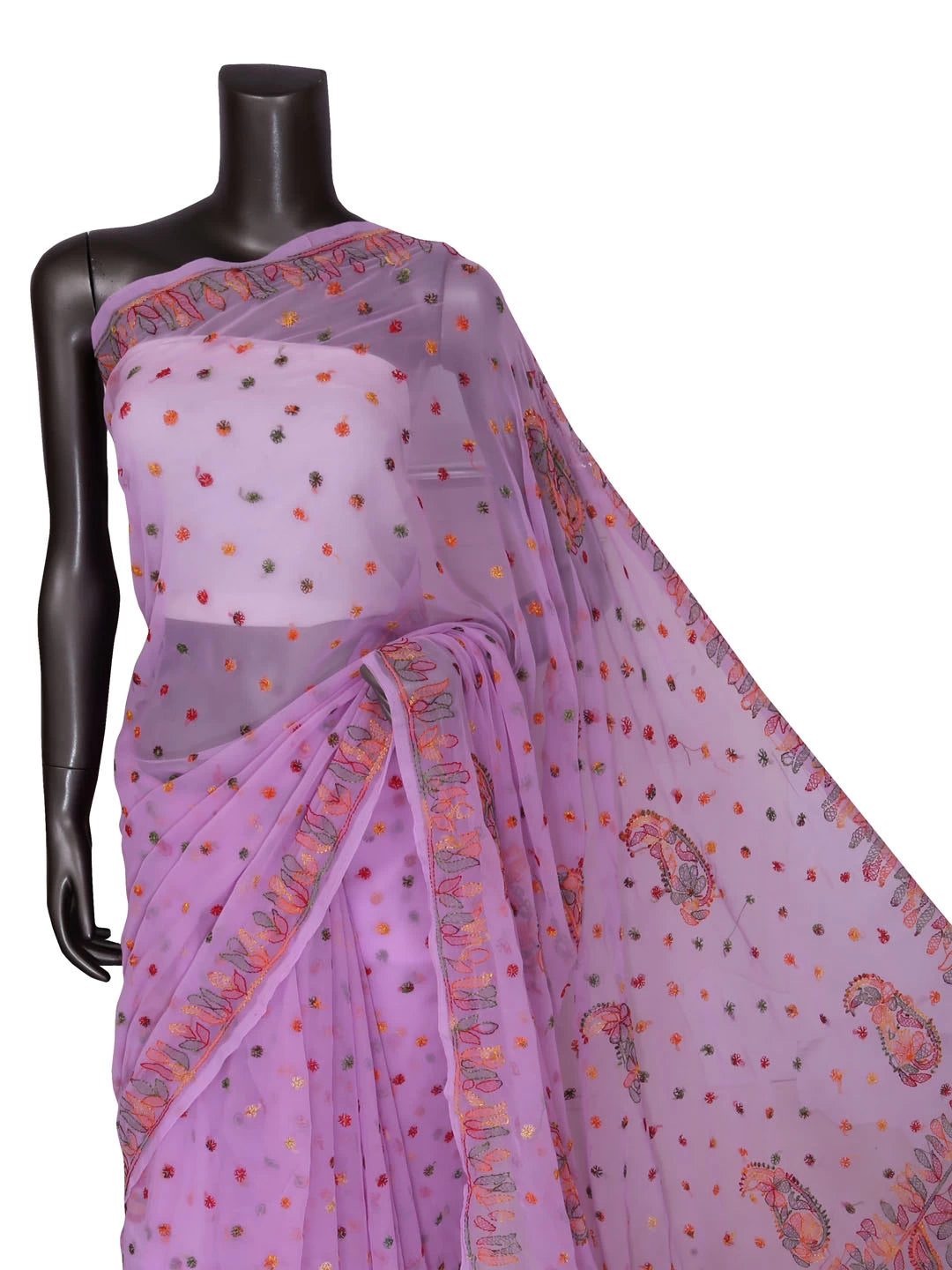 Ada Hand Embroidered Mauve Georgette Lucknowi Chikankari Saree With Blouse 01A378261