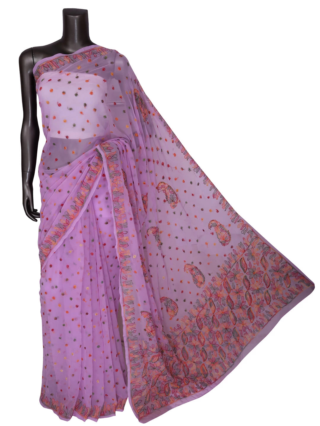 Ada Hand Embroidered Mauve Georgette Lucknowi Chikankari Saree With Blouse 01A378261