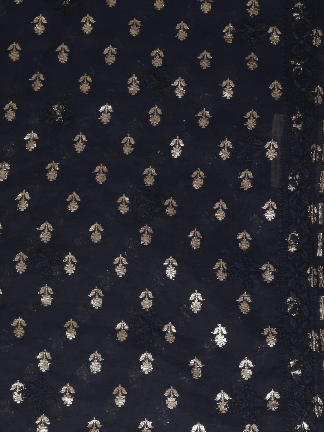 Ada Hand Embroidered Black Chanderi Lucknowi Chikankari Unstitched Kurta Dupatta Set With Zari Work 01A24455