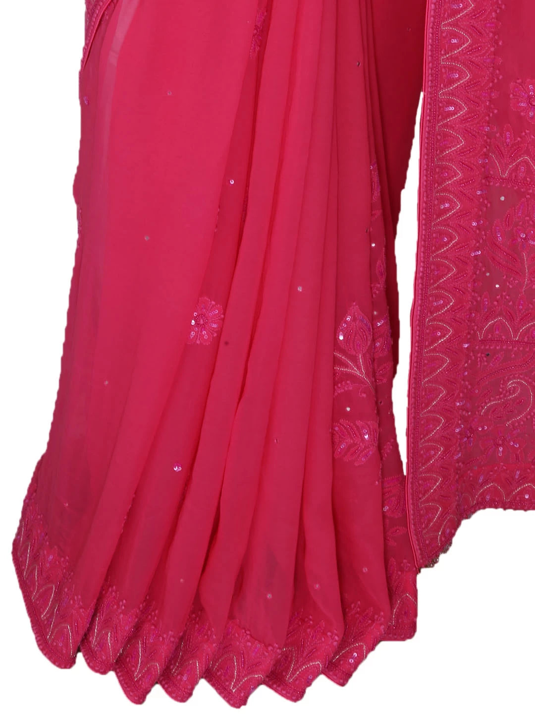 Ada Hand Embroidered Rose Pink Georgette Lucknow Chikankari Saree/Blouse With Pearl Work 01A316067