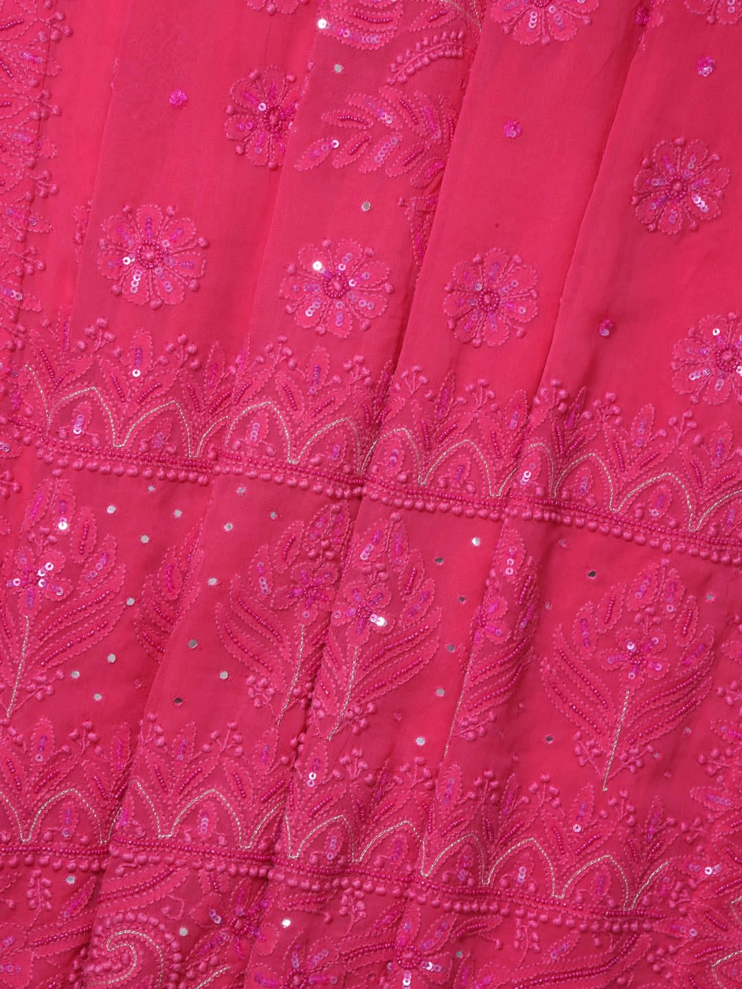 Ada Hand Embroidered Rose Pink Georgette Lucknow Chikankari Saree/Blouse With Pearl Work 01A316067