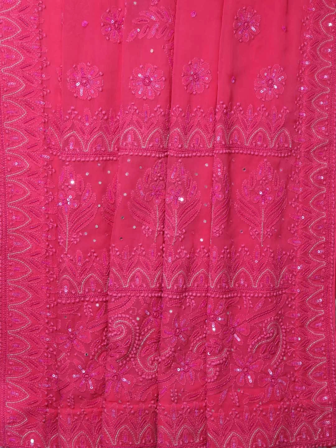 Ada Hand Embroidered Rose Pink Georgette Lucknow Chikankari Saree/Blouse With Pearl Work 01A316067