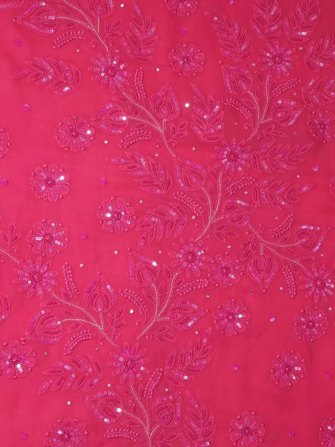 Ada Hand Embroidered Rose Pink Georgette Lucknow Chikankari Saree/Blouse With Pearl Work 01A316067