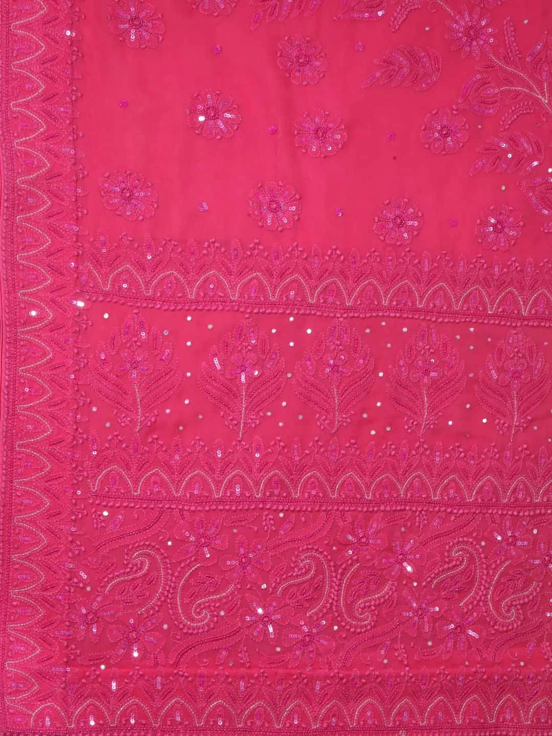 Ada Hand Embroidered Rose Pink Georgette Lucknow Chikankari Saree/Blouse With Pearl Work 01A316067